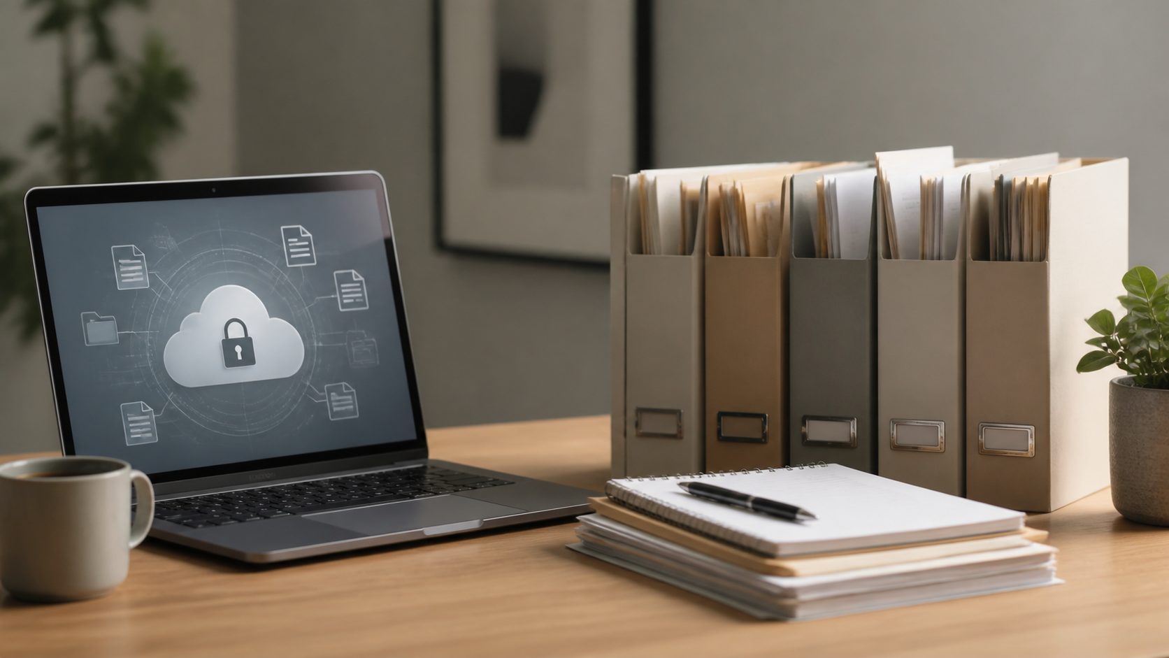 Secure records workspace with cloud storage and organized folders